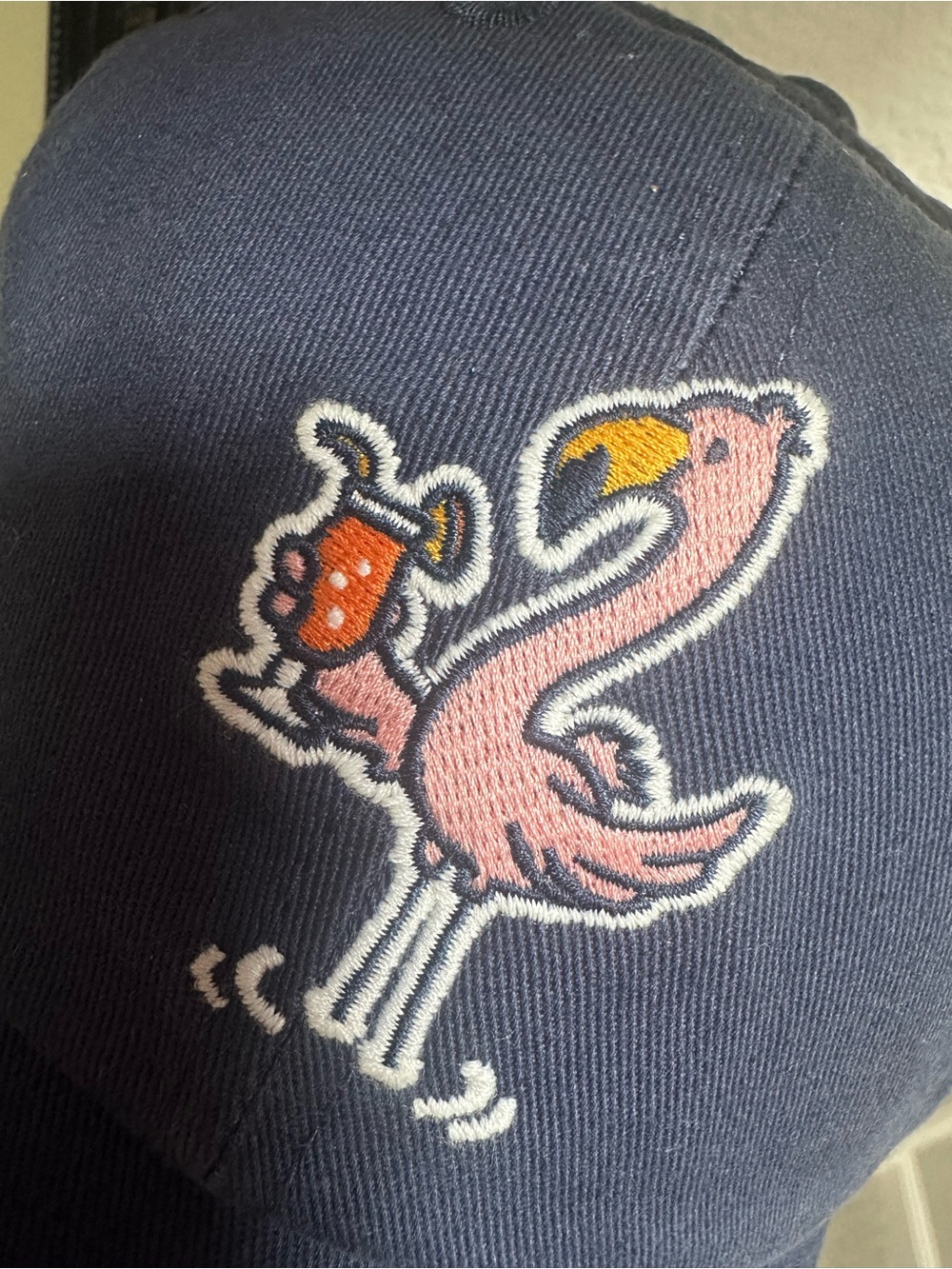 NWT Life Is Good Navy hat with embroidered Pink Flamingo 🦩 holding a drink 🍹 - Picture 2 of 8